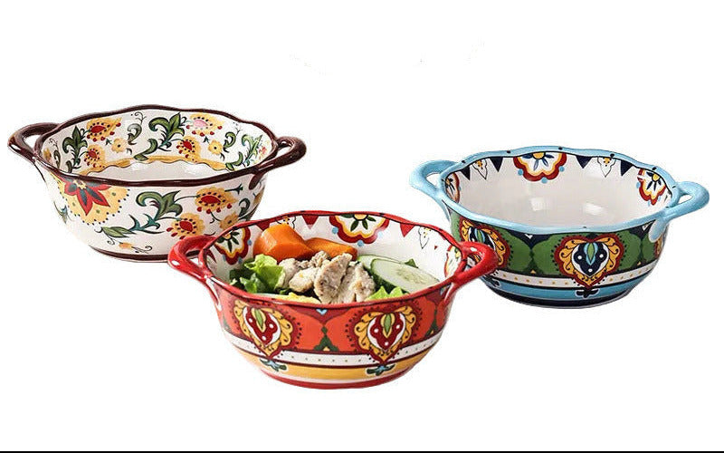 Creative color rich Double Ear Ceramic Soup Bowls - TTP