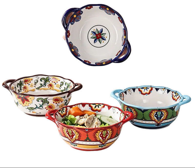 Creative color rich Double Ear Ceramic Soup Bowls - TTP