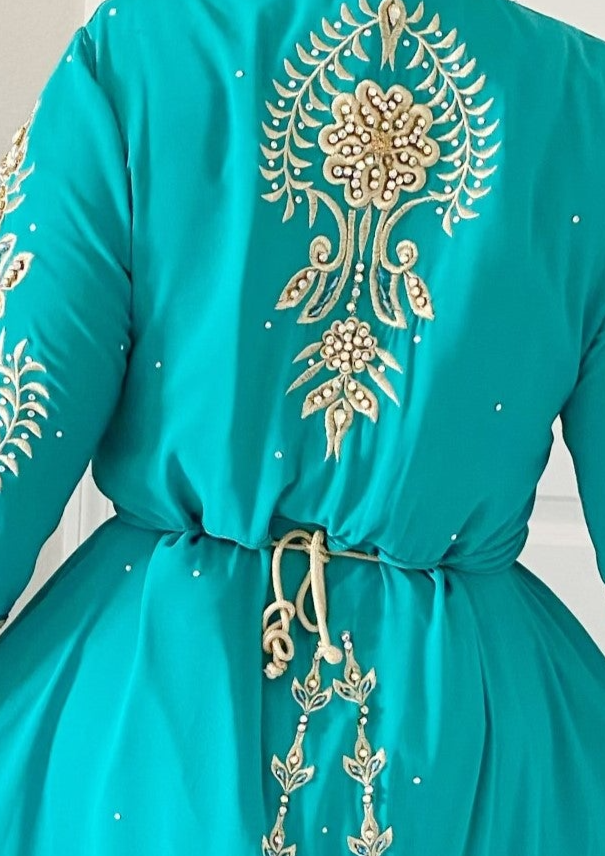 Embroidered Turquoise Caftan - TTP