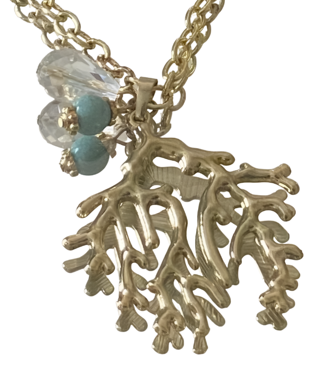 Gold Tone Coral Reef Pendant Necklace - TTP