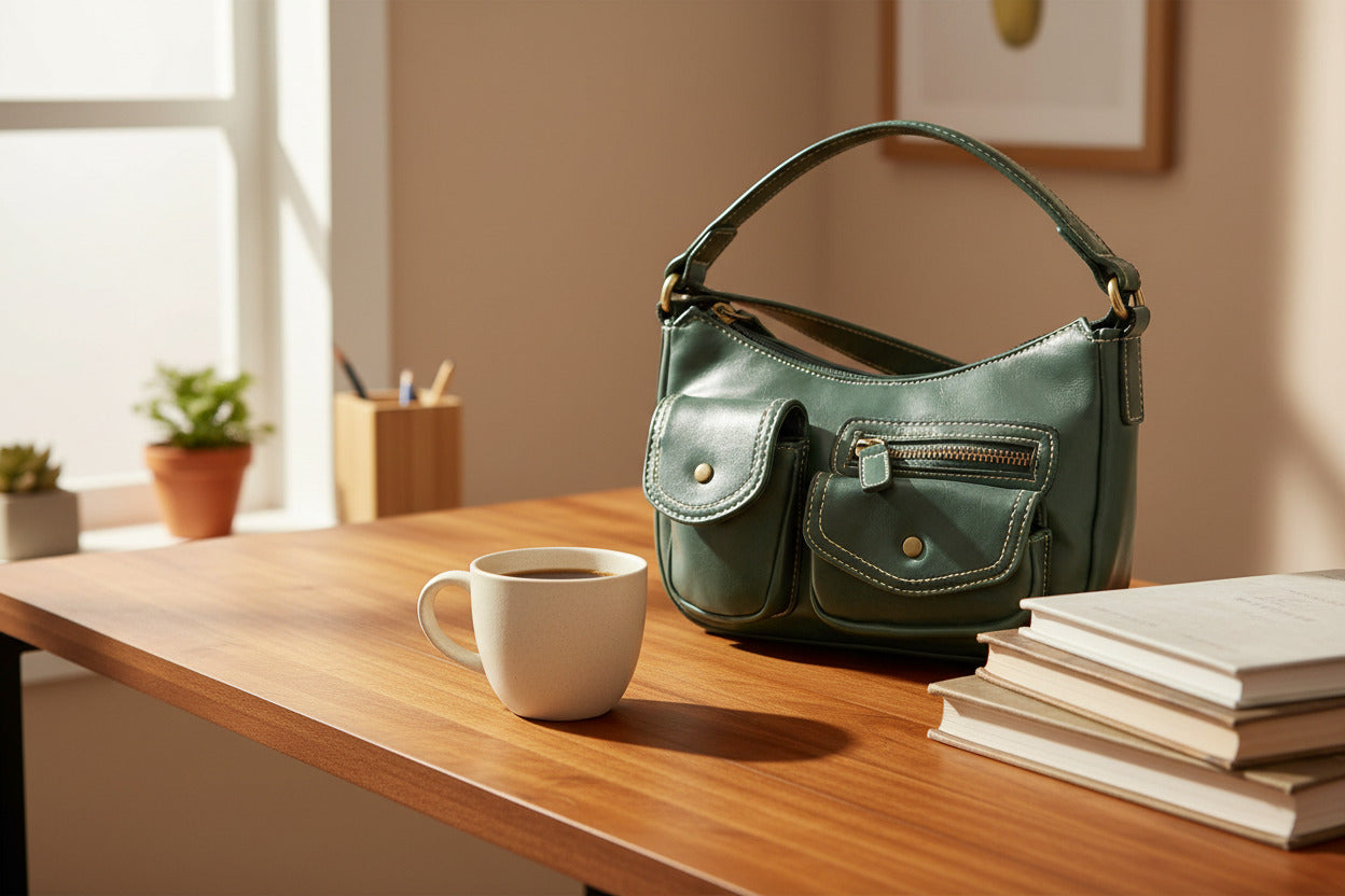 dark green leather bag