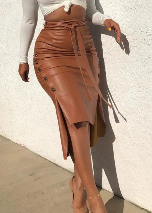 High Waist Leather Skirt - TTP