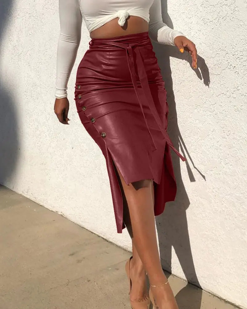 High Waist Leather Skirt - TTP