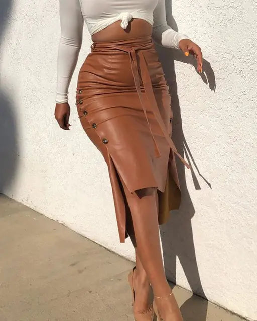 High Waist Leather Skirt - TTP