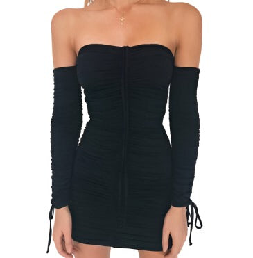 Long Sleeve Slim Elastic Bodycon Dress - TTP