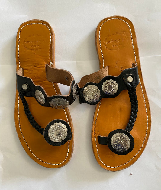 Moroccan Natural Leather Black Summer Sandals - TTP