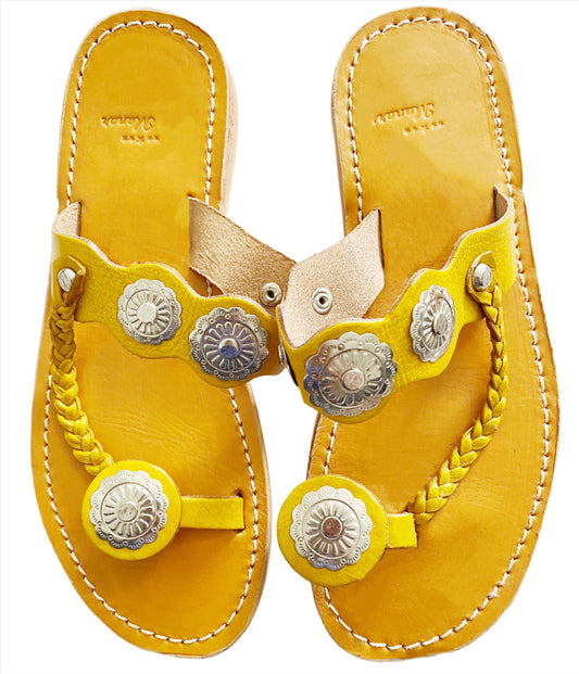 Yellow Genuine Leather Sandals - TTP