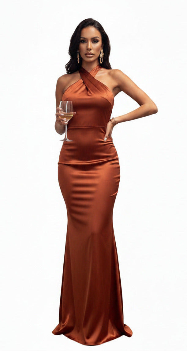 Women's Sleeveless Backless Slim Maxi Dress – High-Waist Solid Bodycon