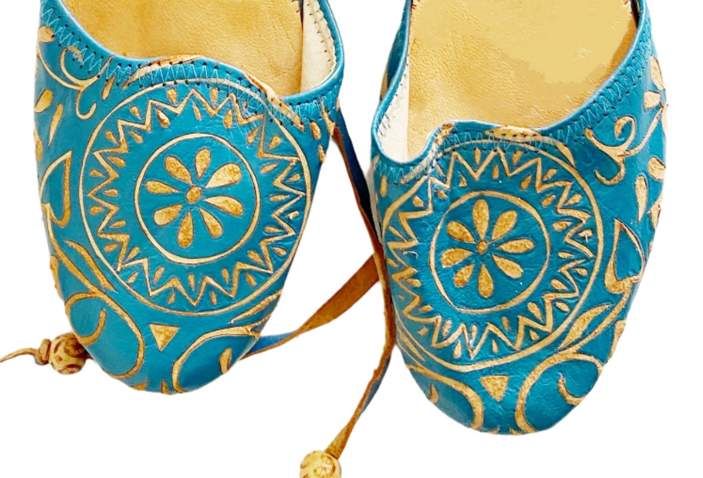 Moroccan Blue Leather Slippers