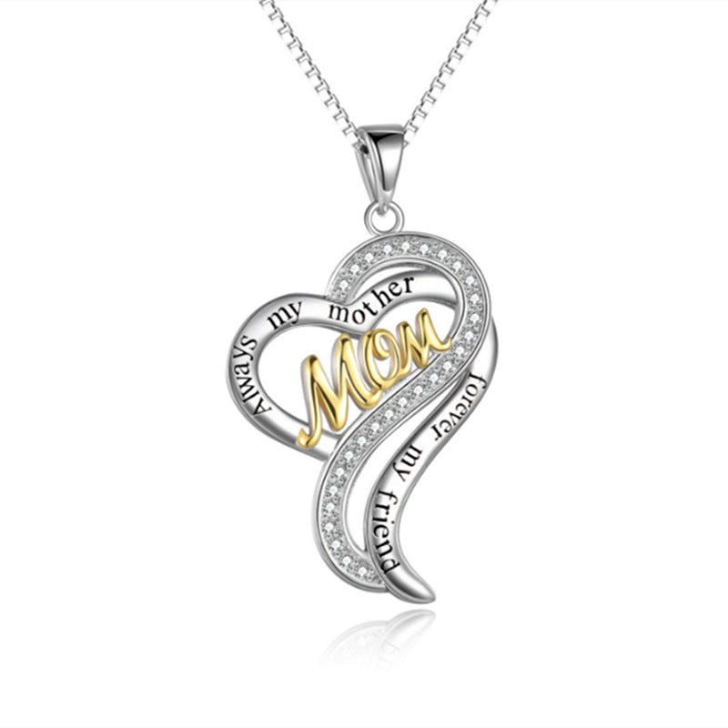Heart-shaped pendant with 'MOM' text on a white background