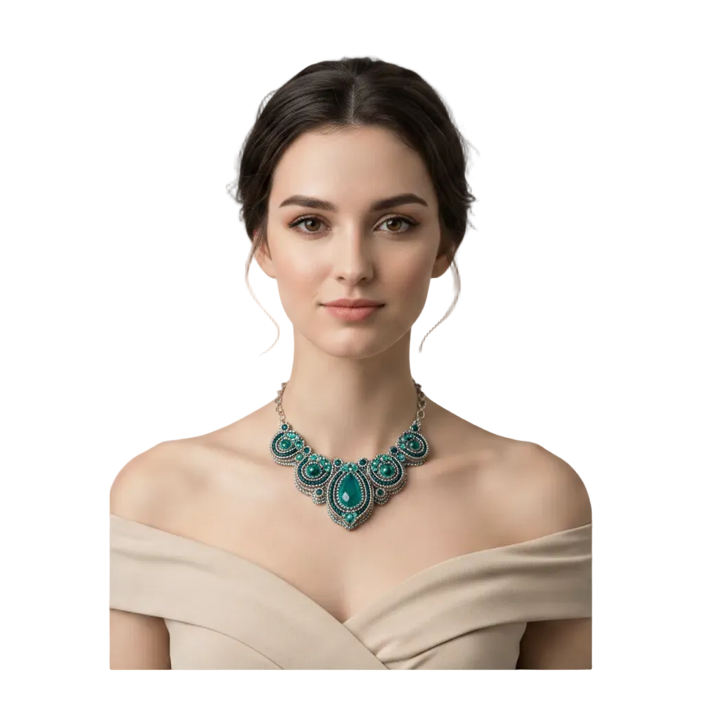 woman wearing a rare find  Victoria vintage silver tone choker -TTP