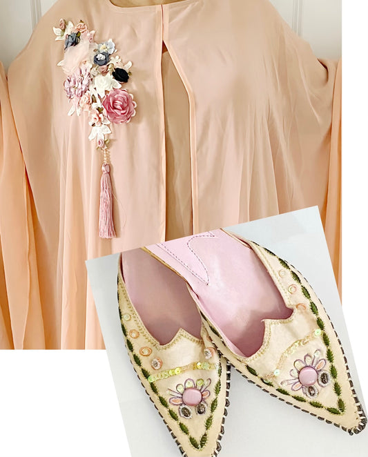 Leather Peach Moroccan Slippers