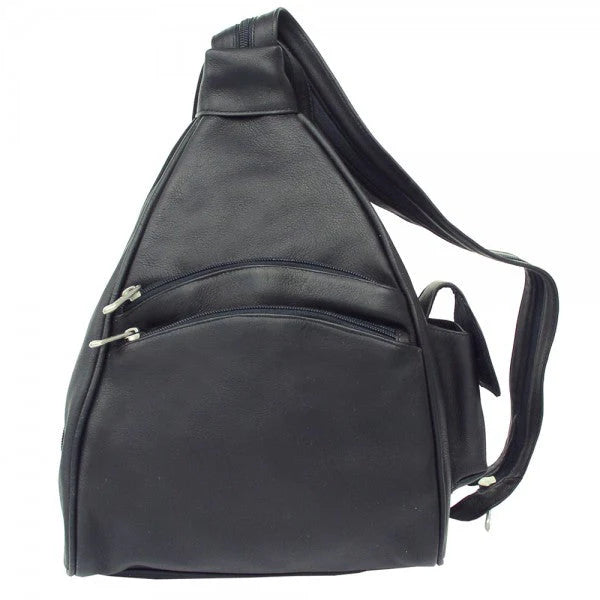 Piel Black Leather Two Pocket Sling Bag