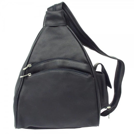 Piel Black Leather Two Pocket Sling Bag