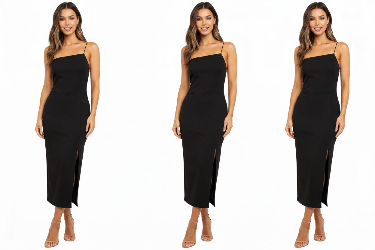 Women's Sleeveless Square-Neck Bodycon Dress – High-Waist Thigh-Slit Midi